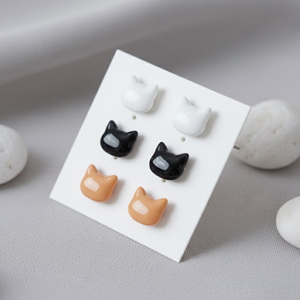 Cat Silhouette Stud Set — Handmade Resin Earrings — Hypoallergenic - Picture 2 of 7